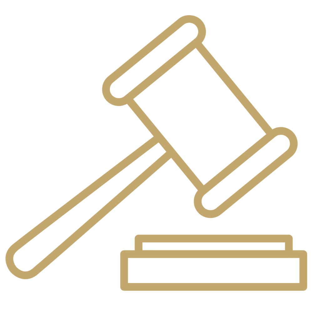 Gavel about to hit block in gold color. Vector created by Macrovector.